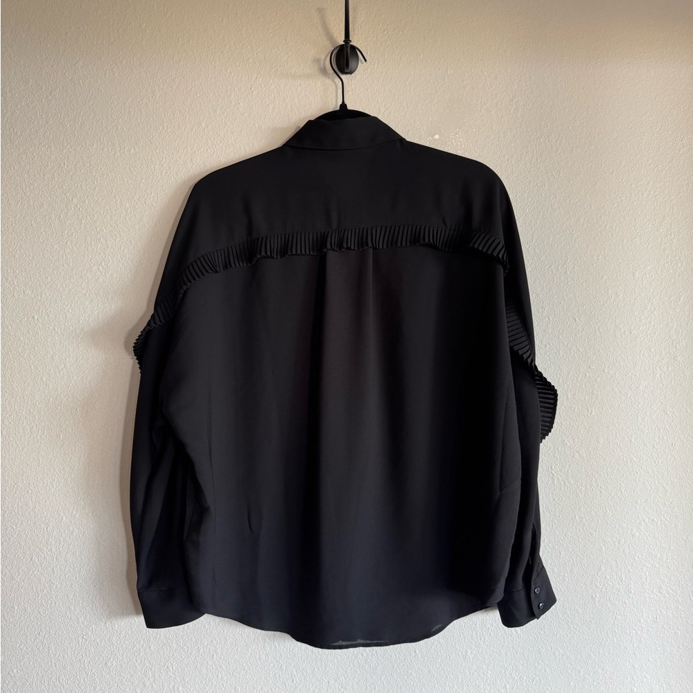 Express Black Ruffle-Trim Button-Up Blouse - Picture 3 of 4